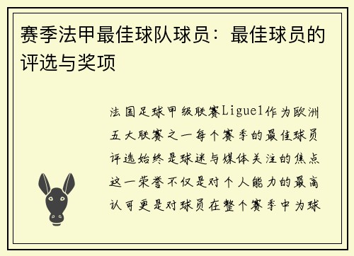 赛季法甲最佳球队球员：最佳球员的评选与奖项