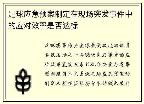 足球应急预案制定在现场突发事件中的应对效率是否达标